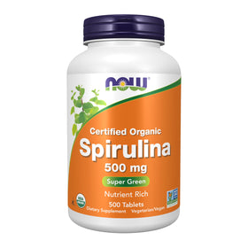 NOW Foods Spiruline Bio 500 mg 500 comprimés vue de face