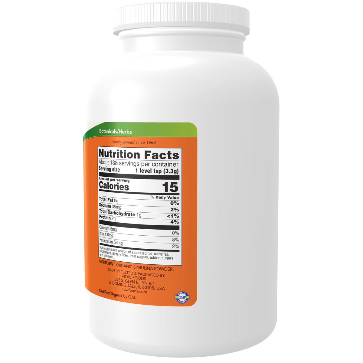 NOW Foods Spiruline Bio en poudre dans un bol avec cuillère