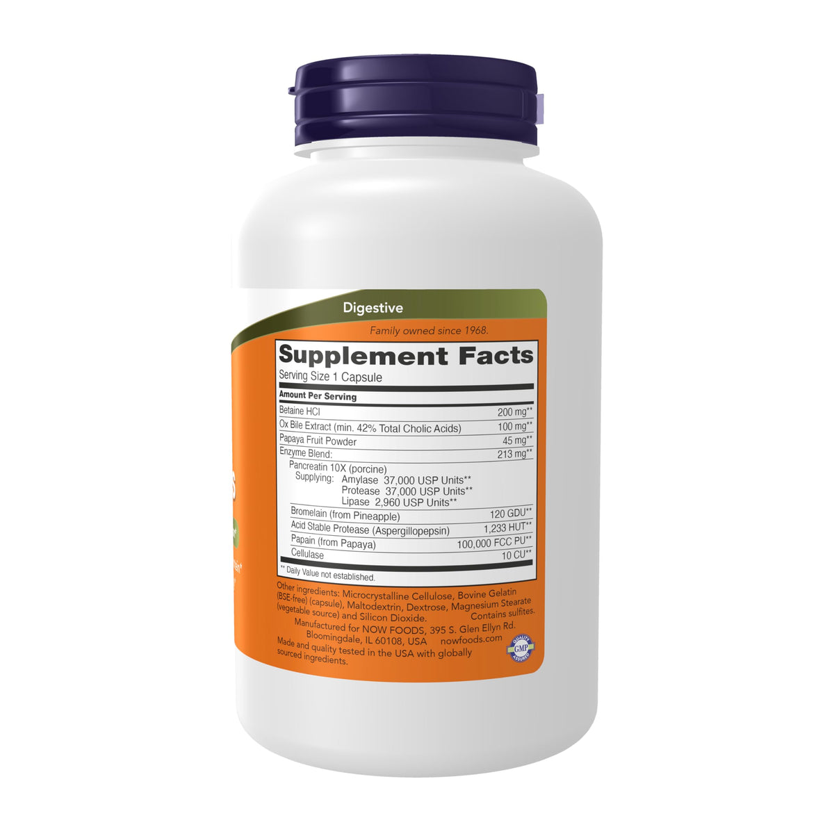 NOW Foods Super Enzymes capsules à côté du flacon