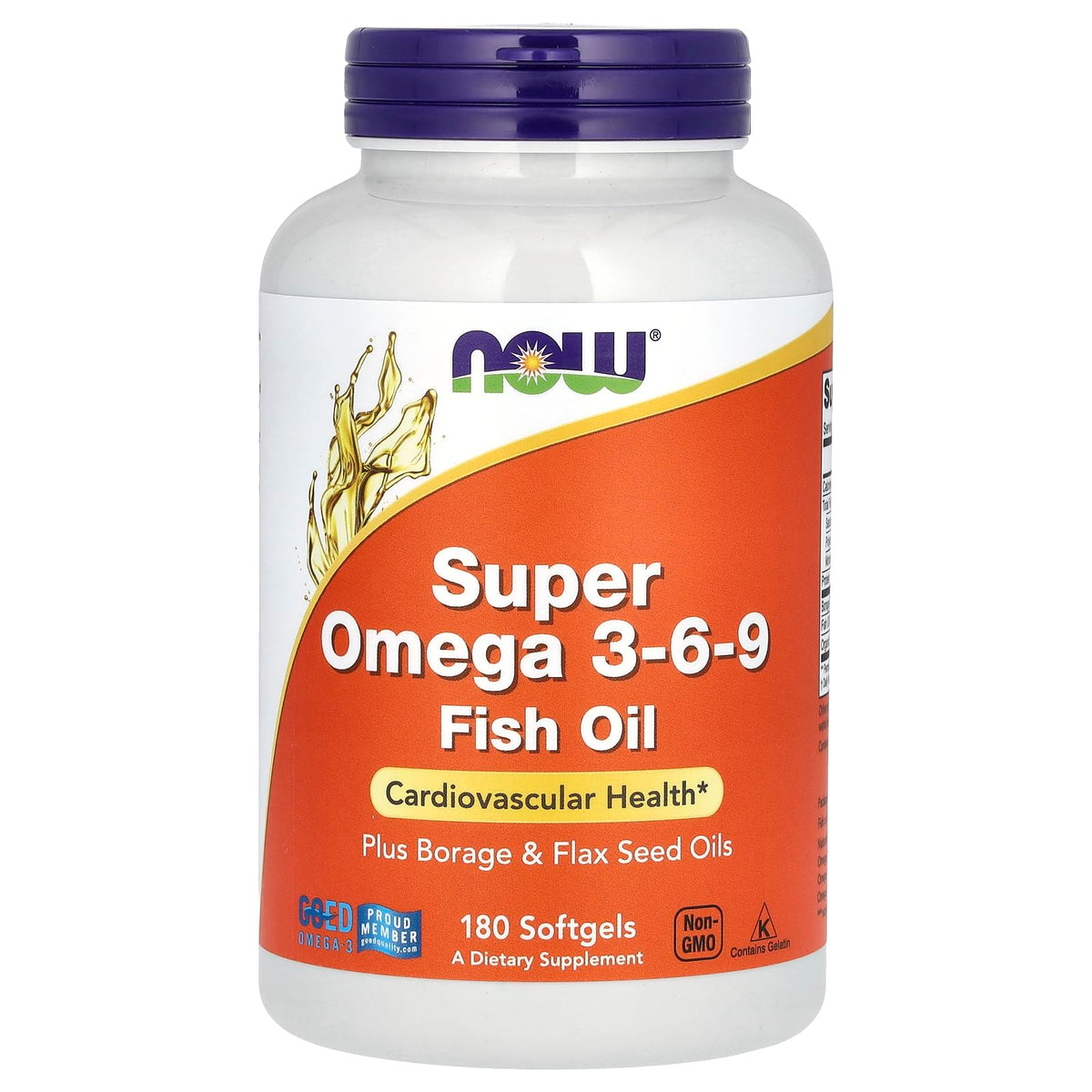 NOW Foods Super Omega 3-6-9 flacon de 180 gélules vue de face