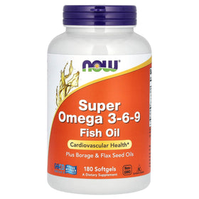 NOW Foods Super Omega 3-6-9 flacon de 180 gélules vue de face