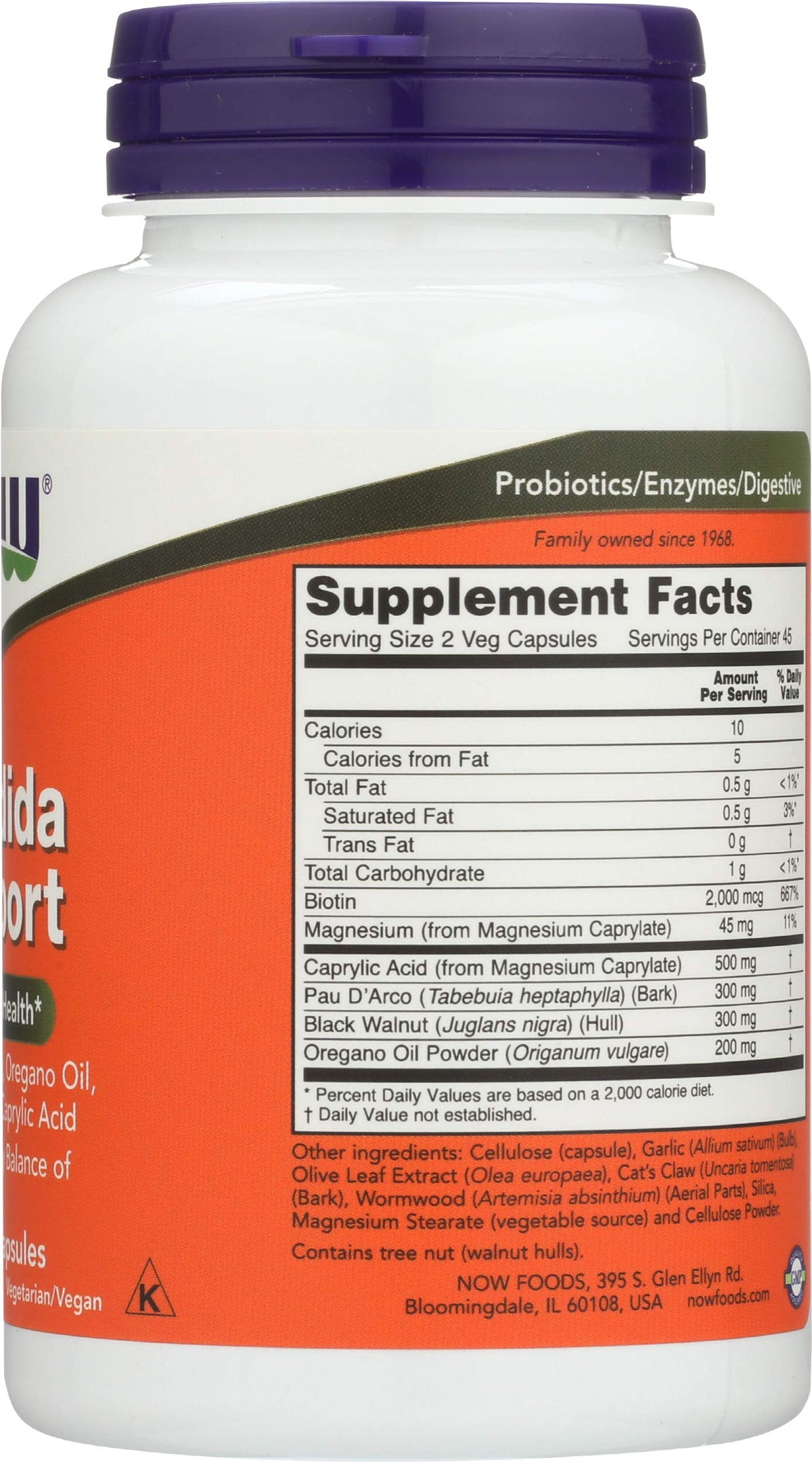 NOW Foods Support Candida, présentation sur fond blanc