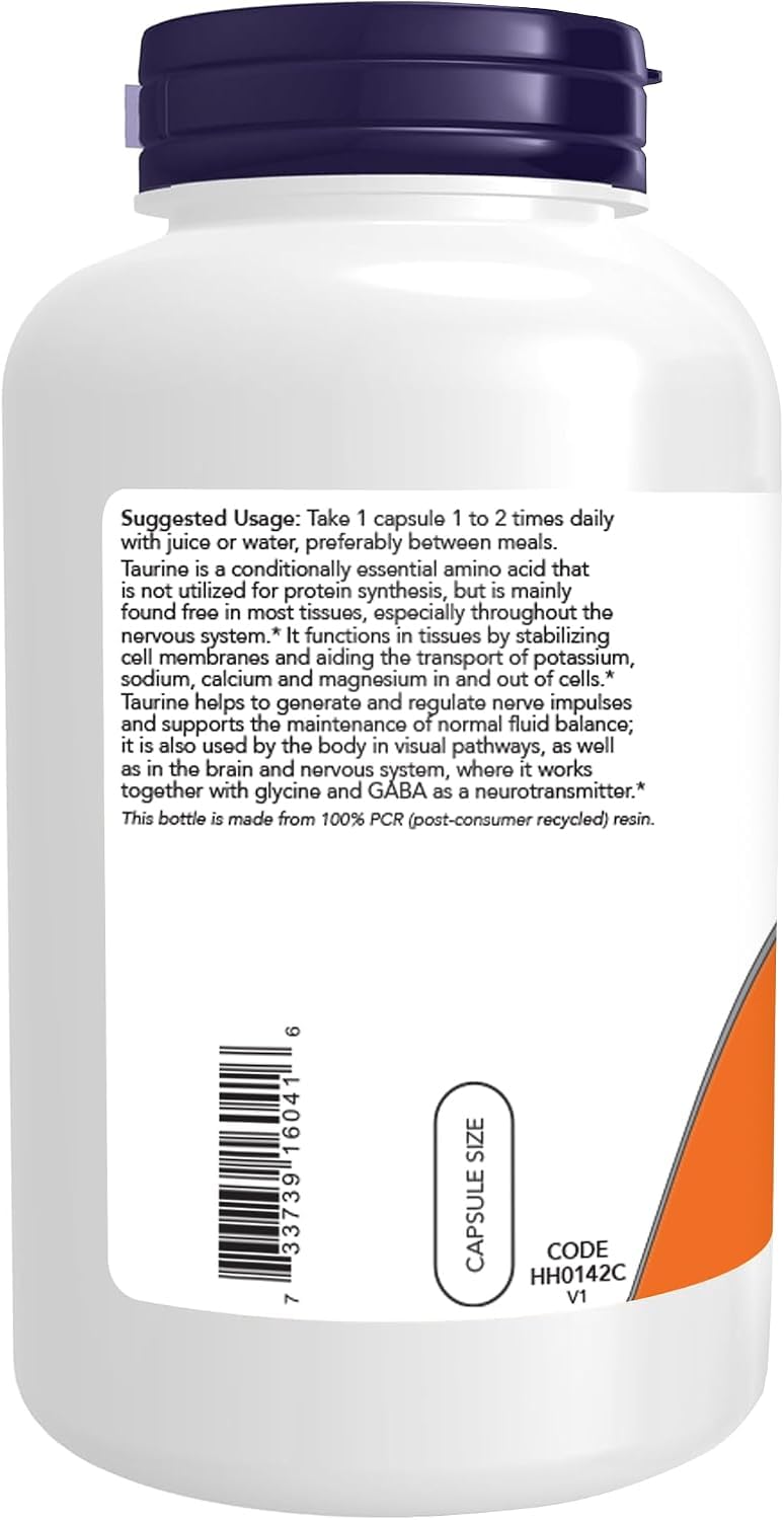 NOW Foods Taurine 1 000 mg - capsules végétales en gros plan
