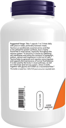 NOW Foods Taurine 1 000 mg - capsules végétales en gros plan