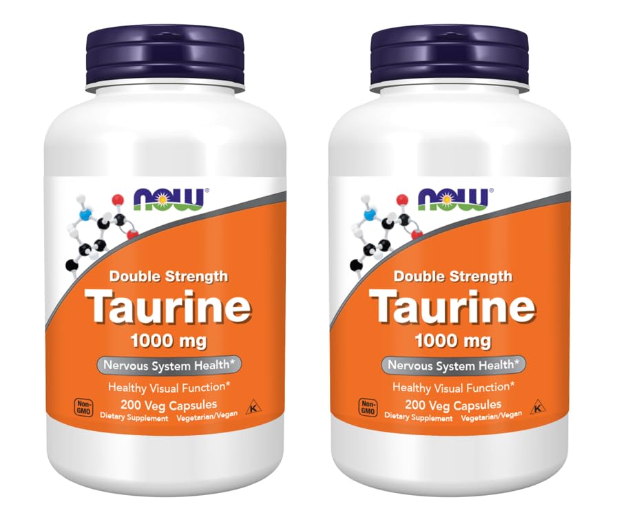 NOW Foods Taurine 1 000 mg capsules végétaliennes double force, emballage avant