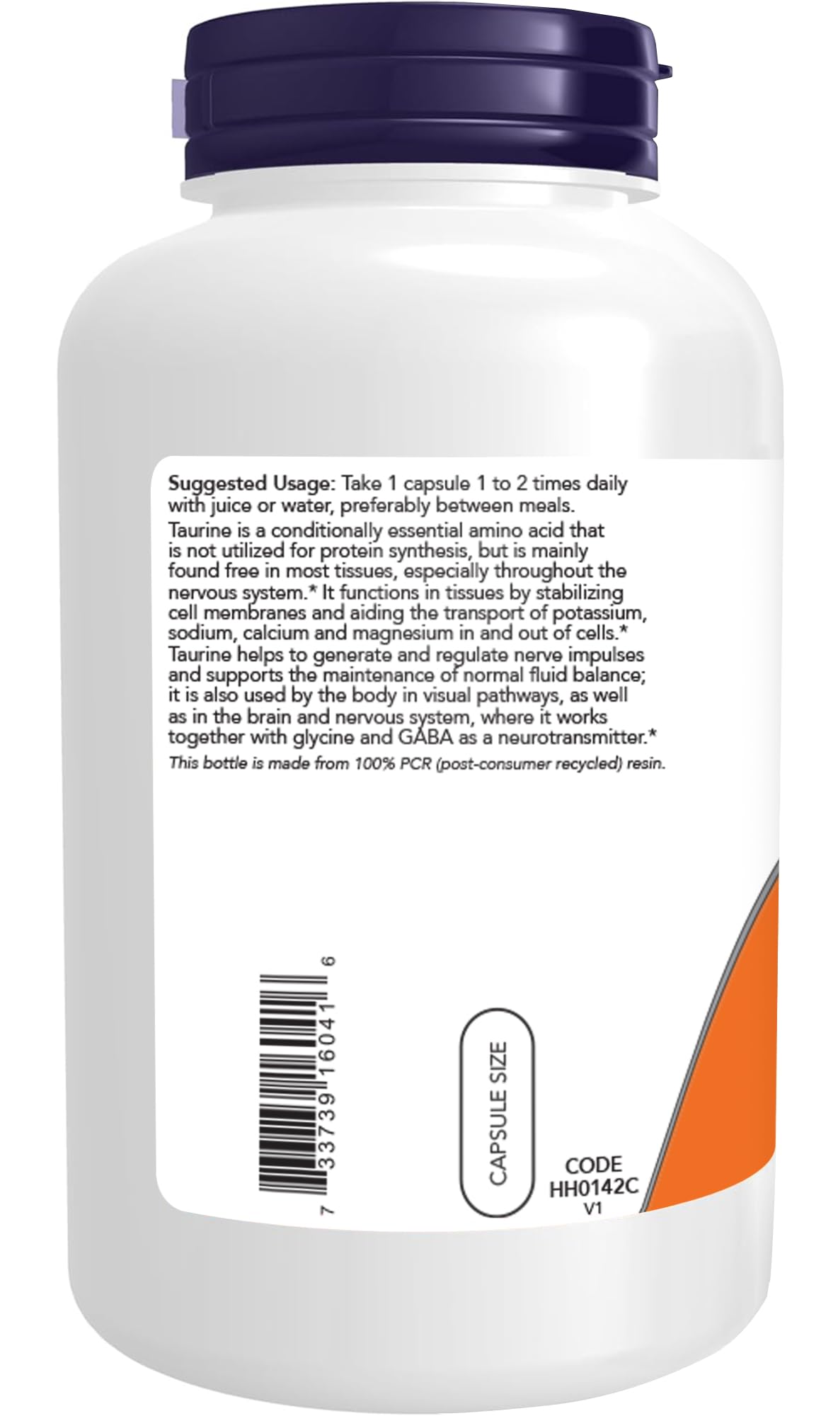 NOW Foods Taurine 1 000 mg capsules, vue rapprochée des capsules