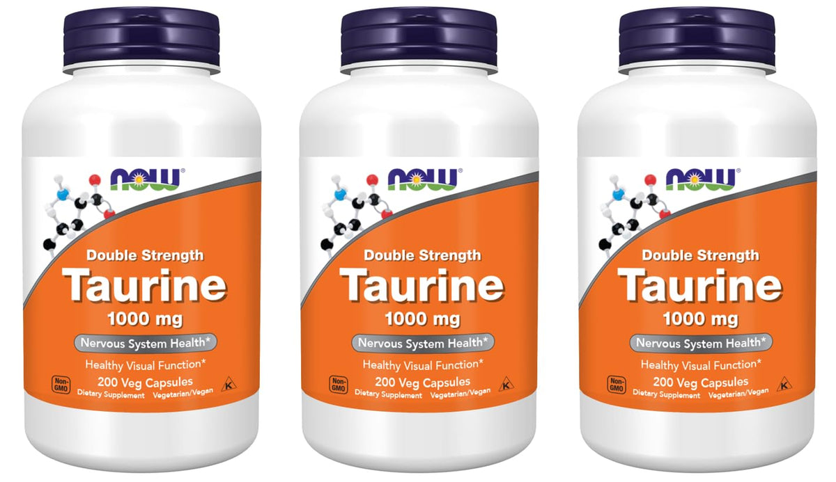 NOW Foods Taurine 1 000 mg Double Force 200 Veg Capsules - vue avant