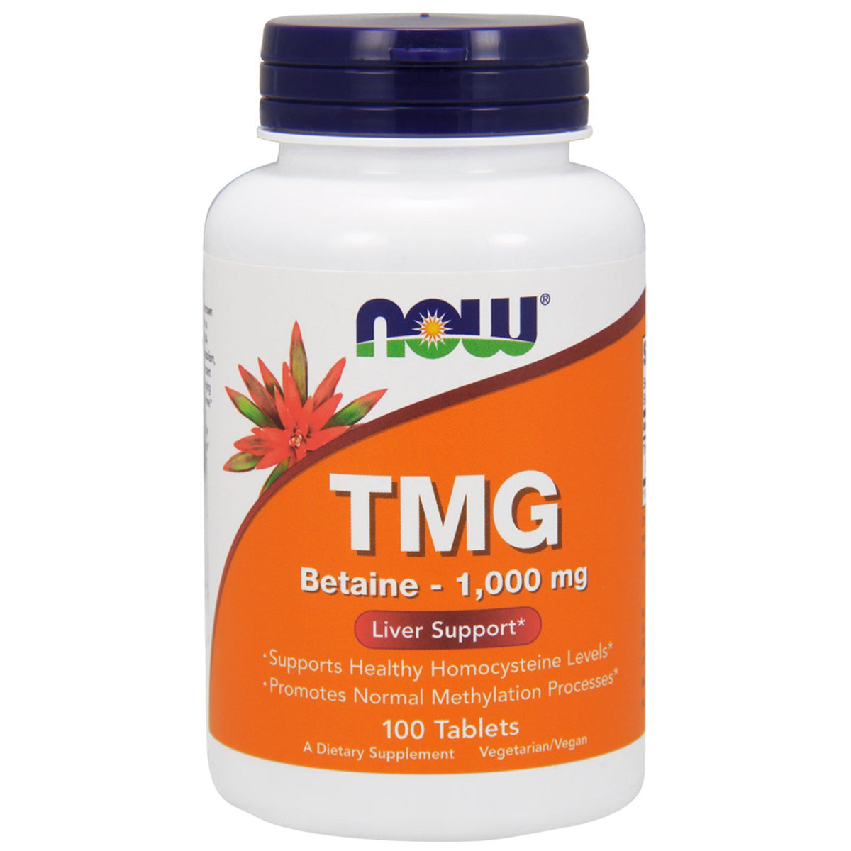 NOW Foods TMG 1000mg complément alimentaire 200 tablettes, vue de face