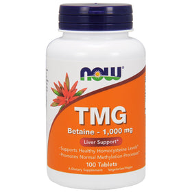 NOW Foods TMG 1000mg complément alimentaire 200 tablettes, vue de face