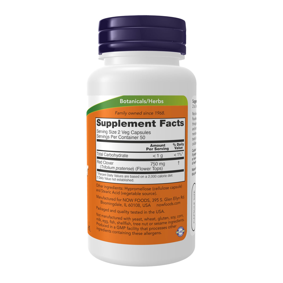 NOW Foods Trèfle Rouge 375 mg, capsules végétales en gros plan