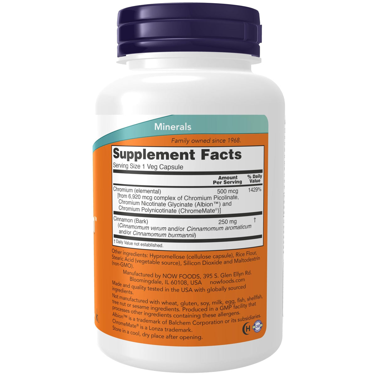NOW Foods Tri-Chromium 500 mcg avec Cannelle - Capsules végétales à l'intérieur du flacon