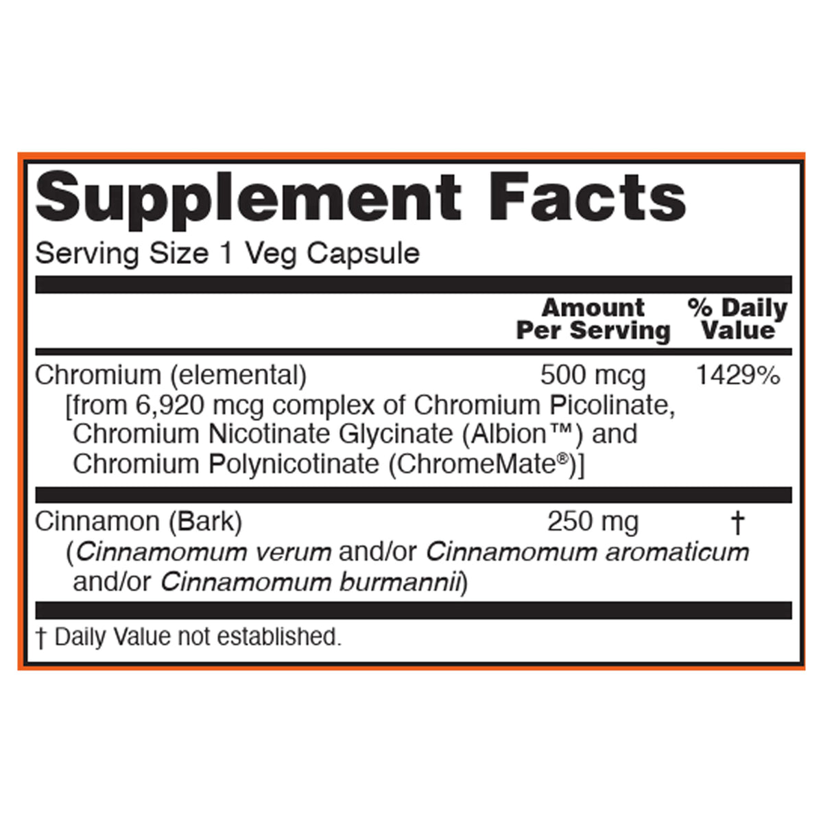 NOW Foods Tri-Chromium 500 mcg avec cannelle et ingrédients