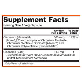 NOW Foods Tri-Chromium 500 mcg avec cannelle et ingrédients