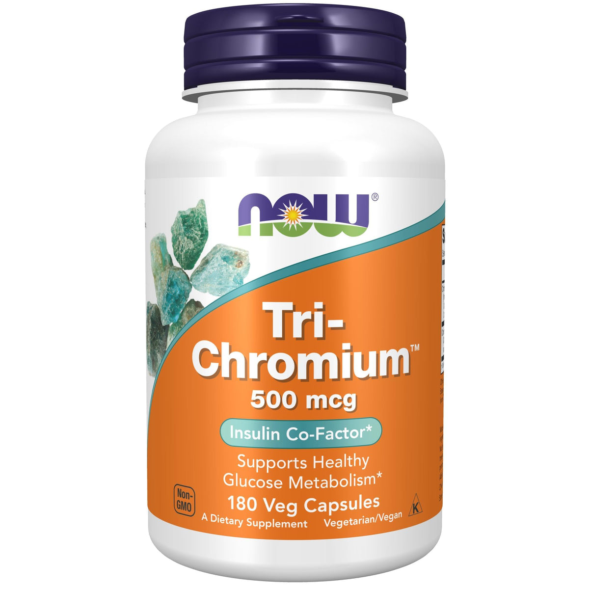 NOW Foods Tri-Chromium 500 mcg avec Cannelle - Vue avant du flacon