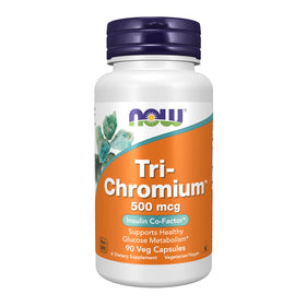 NOW Foods Tri-Chromium 500 mcg capsules végétales devant un fond blanc