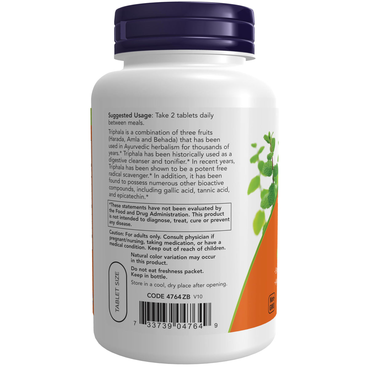 NOW Foods Triphala 500 mg comprimés sur une surface blanche