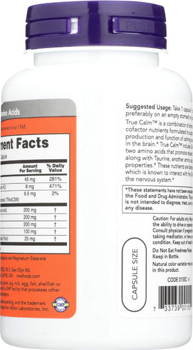 NOW Foods True Calm Amino daily wellness 90 Caps vue de côté