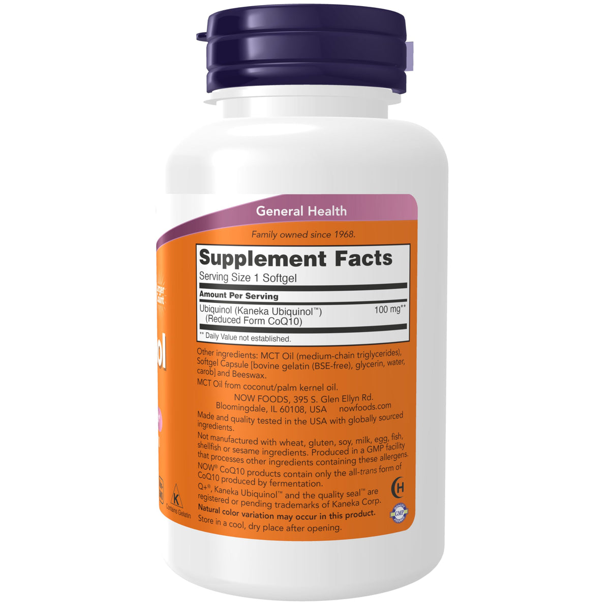 NOW Foods Ubiquinol 100 mg gélules avec dosage visible