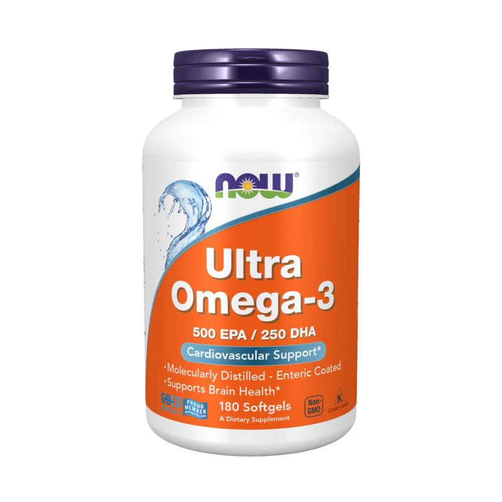 NOW Foods Ultra Omega-3 180 gélules souples avec étiquette visible