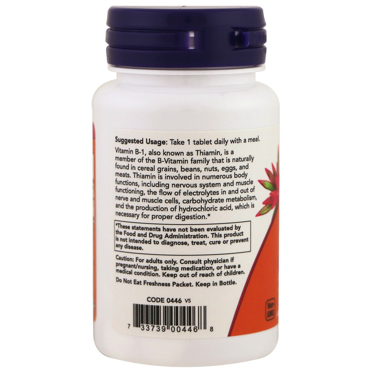 NOW Foods Vitamine B-1 100mg comprimés sur une table