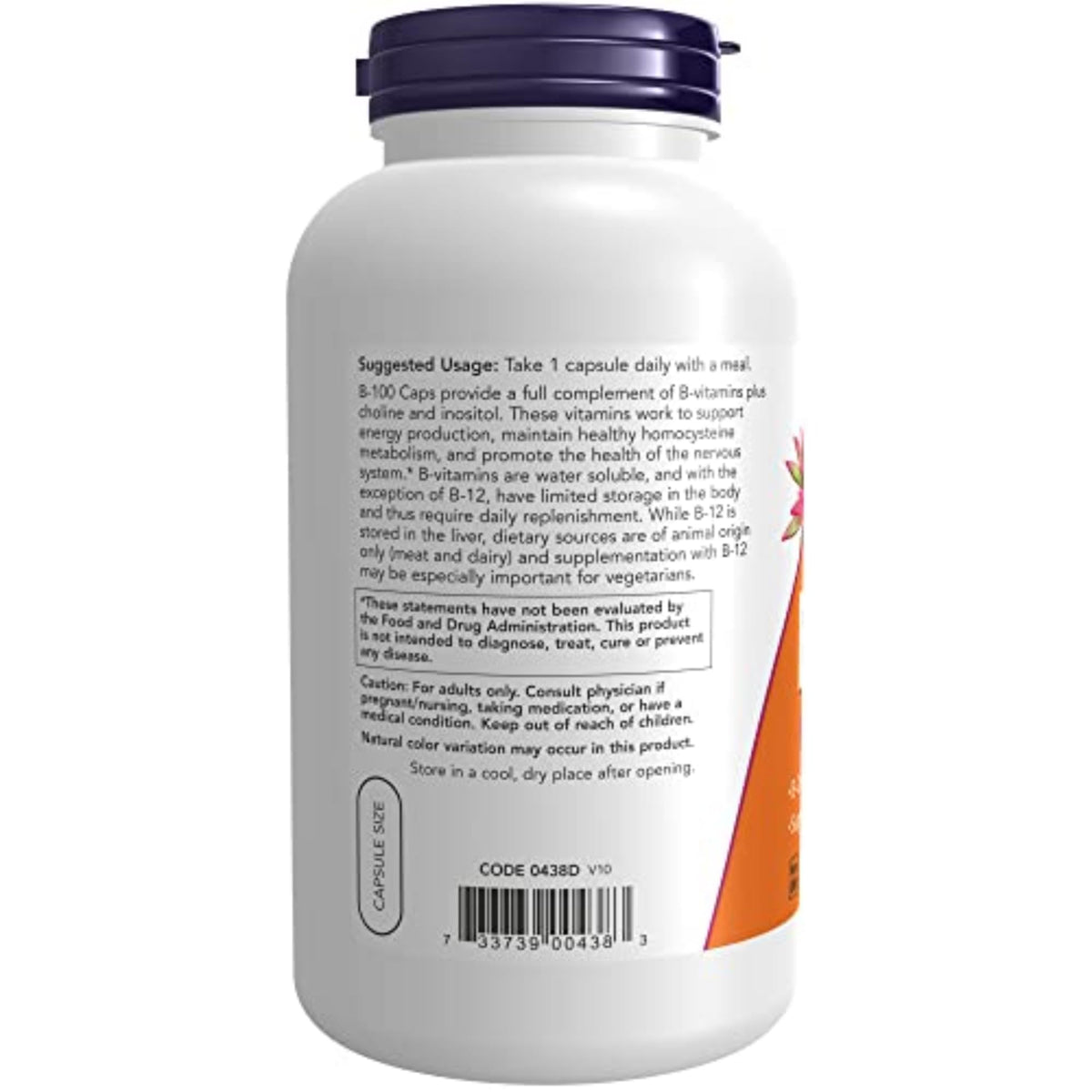 NOW Foods Vitamine B-100 gélules sur fond blanc