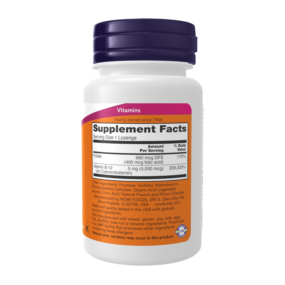 NOW Foods Vitamine B-12 5 000 mcg pastille de près