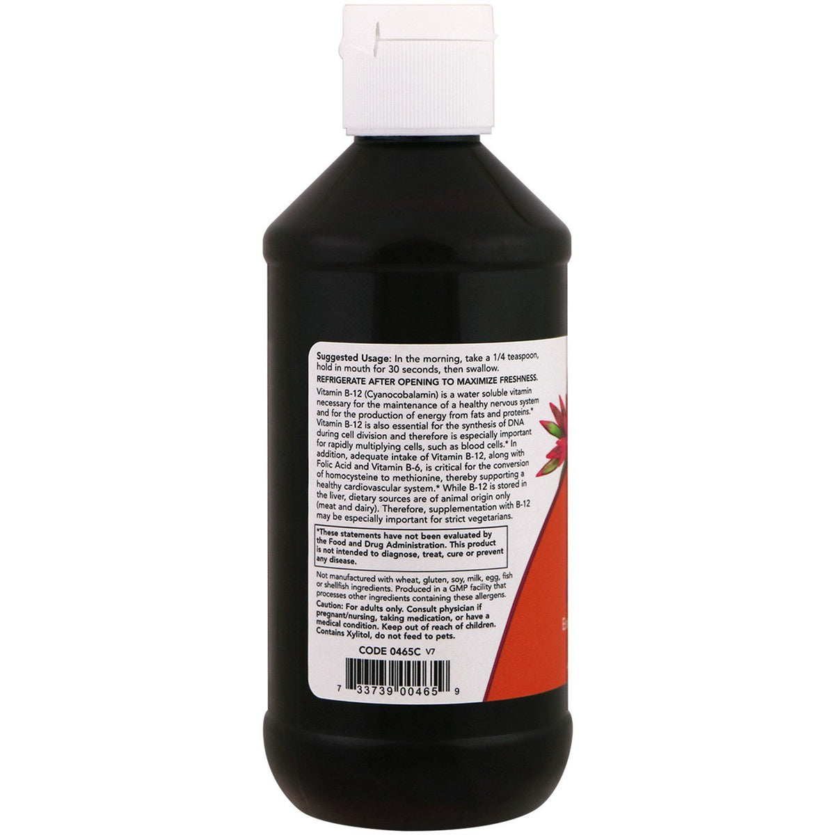 NOW Foods Vitamine B-12 Liquide 8oz, présentation sur une table