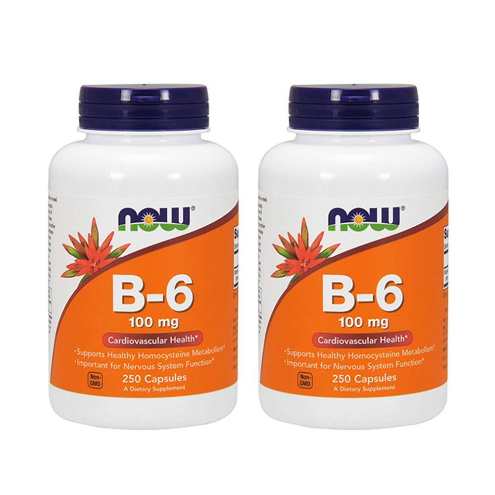 NOW Foods Vitamine B-6 100mg 250 capsules, vue avant de l'emballage
