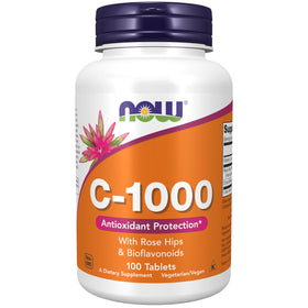 NOW Foods Vitamine C-1000 comprimés avec églantier et bioflavonoïdes, vue avant