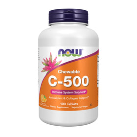 NOW Foods Vitamine C-500 100 pastilles à mâcher saveur orange, emballage avant