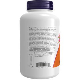 NOW Foods Vitamine C-500 capsules végétales sur fond blanc