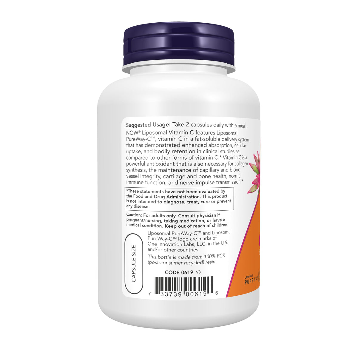NOW Foods Vitamine C Liposomale capsules végétales sur fond blanc