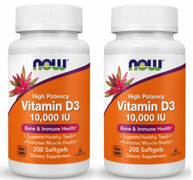 NOW Foods Vitamine D-3 10 000 UI 200 gélules vue de face