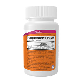 NOW Foods Vitamine D-3 10 000 UI gélules liquides avec étiquette
