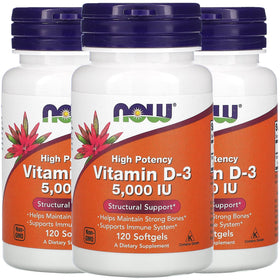 NOW Foods Vitamine D-3 125 mcg 120 gélules vue de face