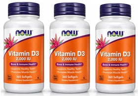 NOW Foods Vitamine D-3 2000 UI 360 gélules souples, vue de face