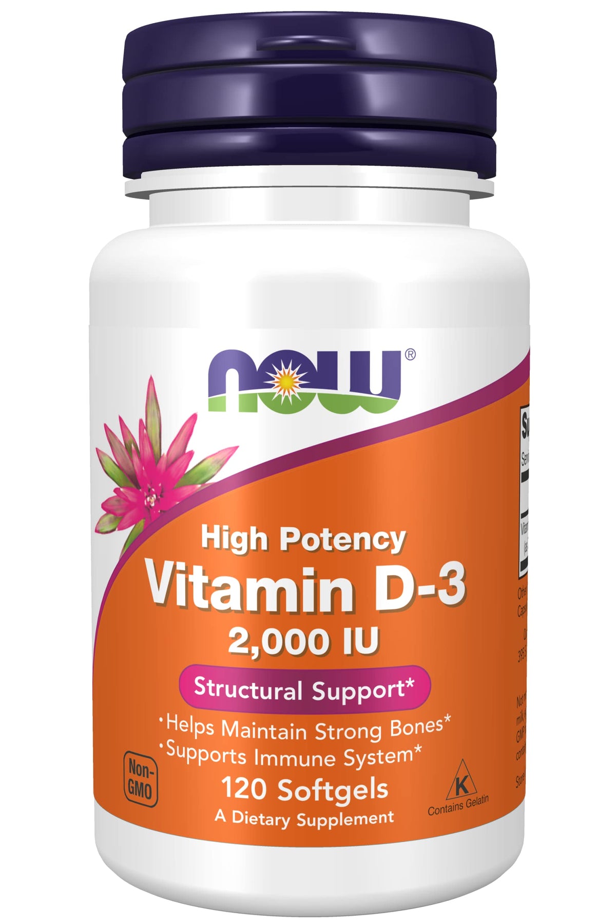 NOW Foods Vitamine D-3 5 000 UI gélules molles avant