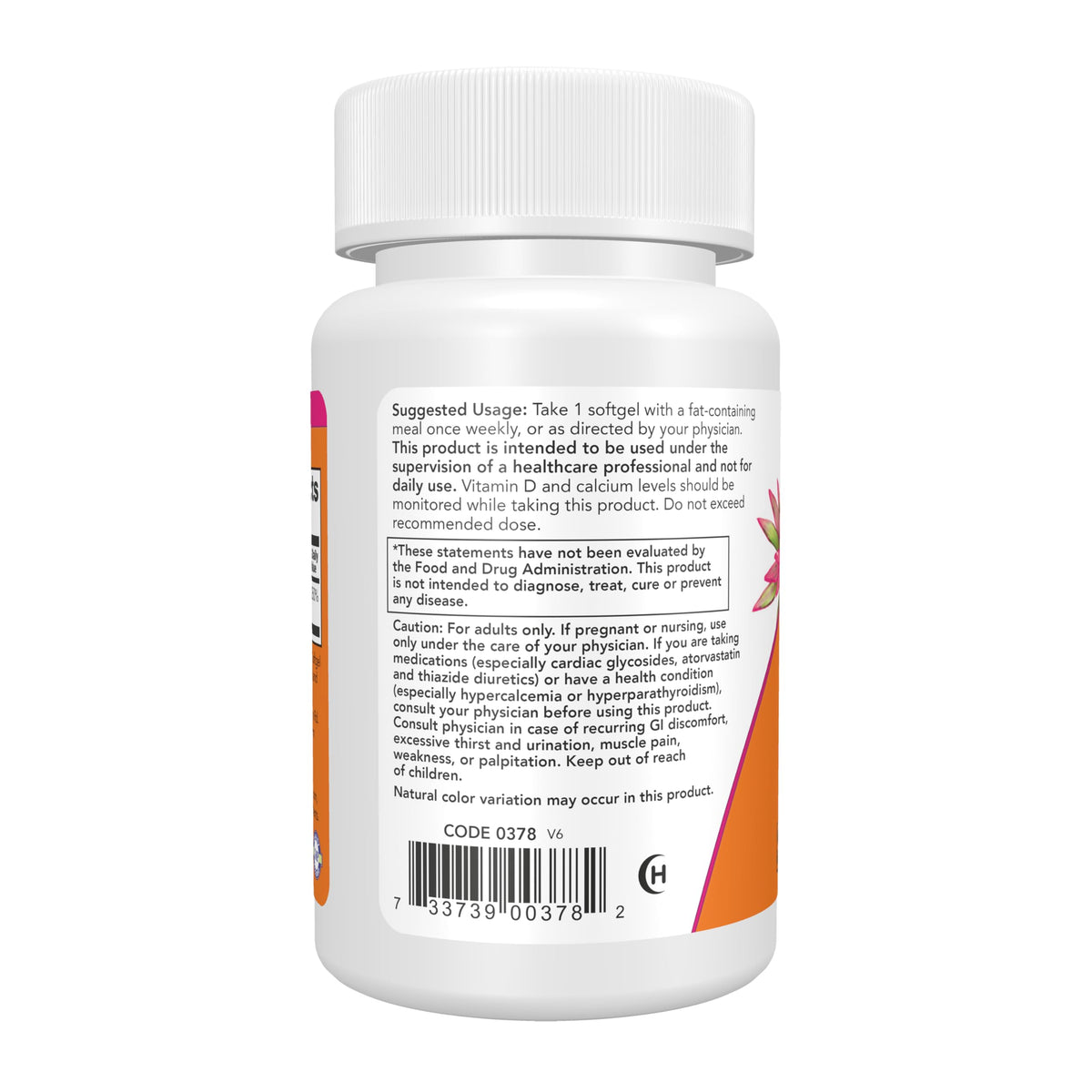 NOW Foods Vitamine D-3 50 000 UI gélules côté