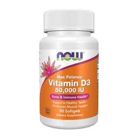 NOW Foods Vitamine D-3 50 000 UI gélules vue avant
