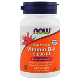 NOW Foods Vitamine D-3 5000 IU 240 gélules souples, vue arrière