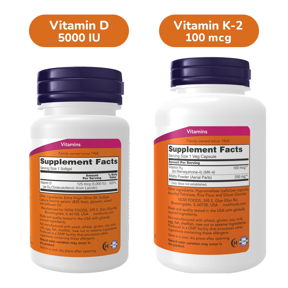 NOW Foods Vitamine D-3 et K-2 Menaquinone-4 emballage avant