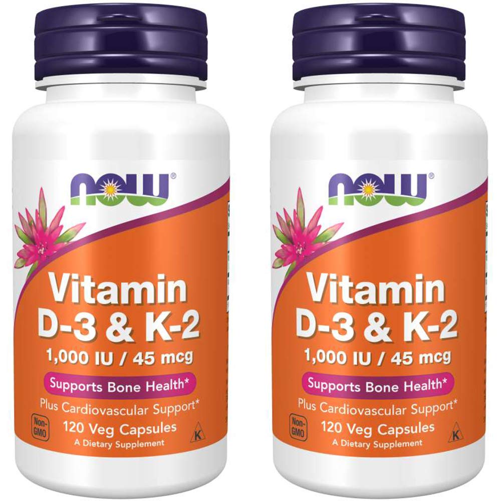 NOW Foods Vitamine D-3 & K-2 120 capsules végétales avant