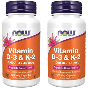 NOW Foods Vitamine D-3 & K-2 120 capsules végétales avant