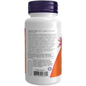 NOW Foods Vitamine D-3 & K-2 120 capsules végétales côté