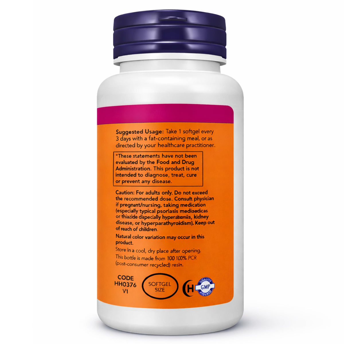 NOW Foods Vitamine D3 10 000 UI 200 gélules - contenu de l'emballage