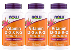 NOW Foods Vitamine D3 K2 1000 UI 180 capsules végétales vue avant