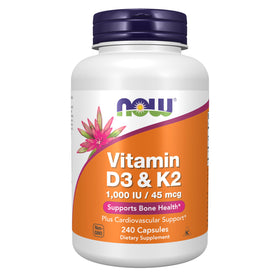 NOW Foods Vitamine D3 & K2 240 capsules végétales vue de face