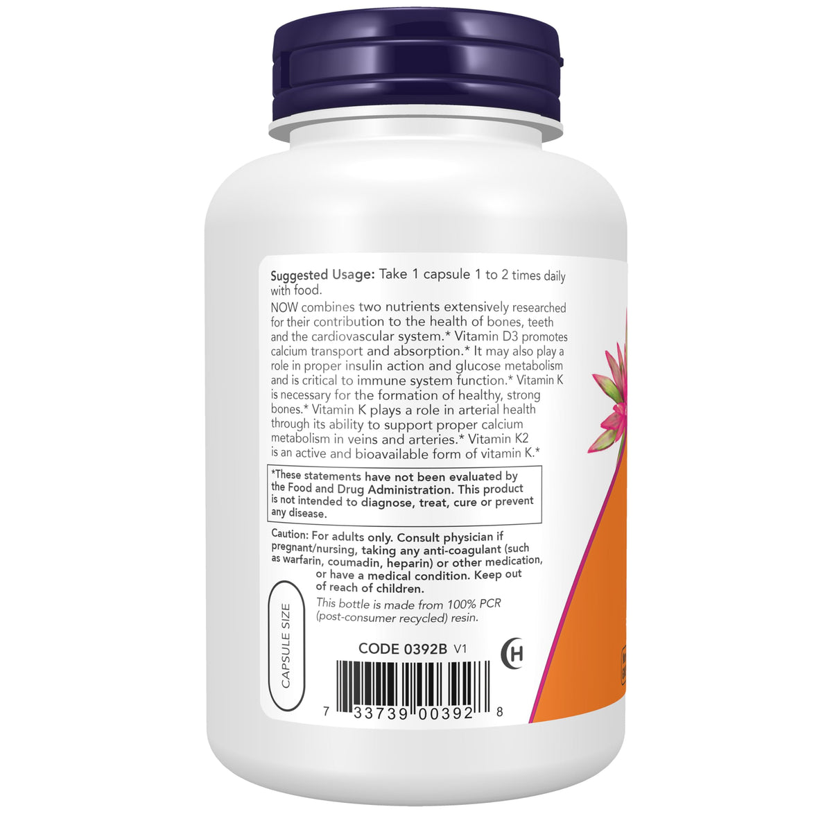 NOW Foods Vitamine D3 & K2 capsules végétales sur table