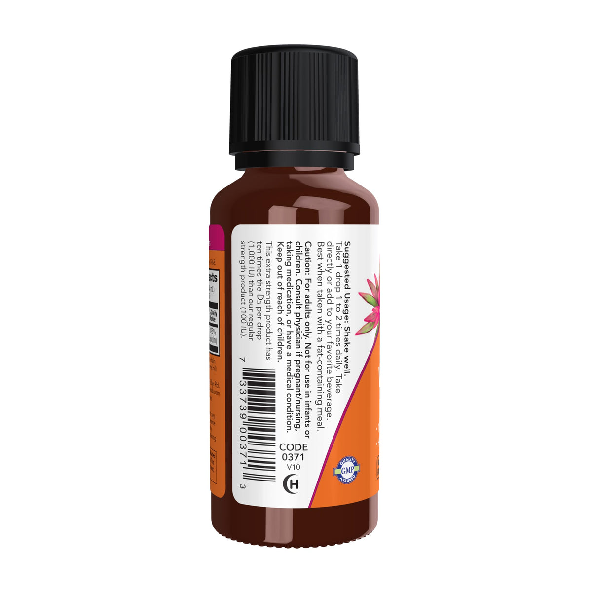 NOW Foods Vitamine D3 Liquide Extra Fort sur une table