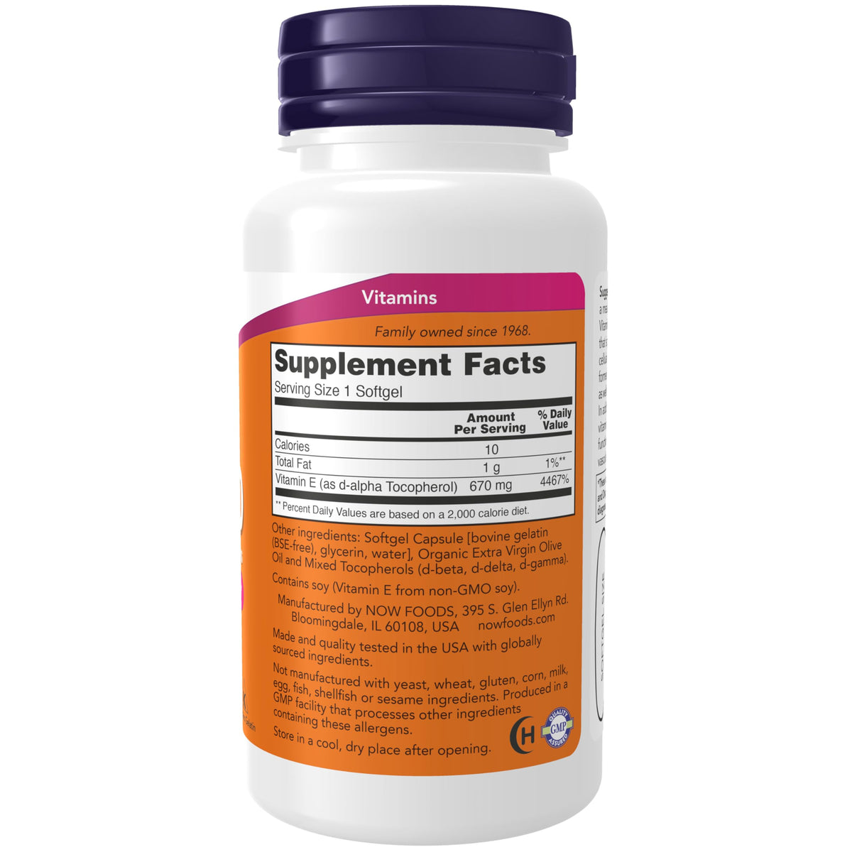 NOW Foods Vitamine E 1 000 UI gélules molles arrière